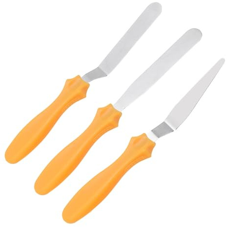 Streichpalette Set aus Edelstahl, 3-tlg Winkelpalette Kuchenspatel Icing Smoother Kuchen Spatel für Verteilen von Sahne, Gelb