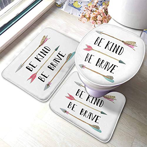 Set 3 Teilig Badvorleger Seien Sie Freundlich, Seien Sie Mutig, Tribal Style Karte Oder Poster Mit Inspirierendem Zitat Und Pfeilen Wc-Deckelbezug Weiche Badgarnitur Badematten, Für Wohnzimmer