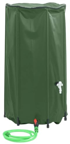 vidaXL 100L Green PVC Collapsible Rain Water Tank with Weather- Build, Mesh Cover, Zip Lid, and Inlet Filter - Ideal for Garden Irrigation & Outdoor Activities