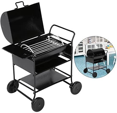 Mini-Puppenhaus-BBQ-Grill-Ornament, Miniatur-BBQ-Grill-Ofenmodell, Puppenhaus-Kochen Auch, für Puppenhaus-Spielgefährten, Maßstab 1:12 Eisen-Handwagen