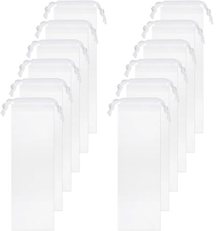 sourcing map 12pcs Umbrella Bags 18.9 x 5.1 Waterproof Folding Portable Storage Bag Reusable Wet Umbrella Sleeves with Drawstring for Outdoor Carry Travel Home Storage, White