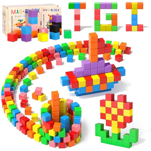 AQXONG 64Pcs Giocattoli da Costruzione Magnetici, Set di Costruzioni Giocattolo Magnetiche, Giocattoli Educativi da Costruzione, Regalo Giocattolo Magnetico per 3+ Ragazzi e Ragazze