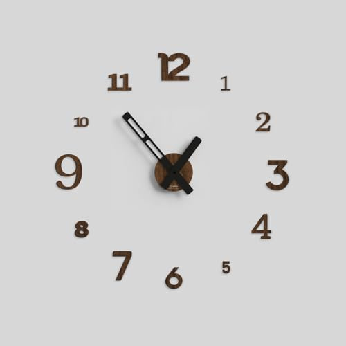 Giallobus - Orologio da Parete Adesivo Grande Float - Typos - Legno Mdf - Float ⌀ 60/80/110cm - 08 - Walnut - Orologio da parete moderno - Numeri adesivi 3d - Diametro variabile 60/80/100cm
