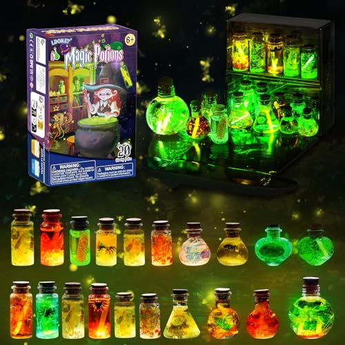 LDomet Kit de fabrication de potions magiques pour enfants - mélange de 20 bouteilles de potions de sorcière lumineuses - décorations de Noël, cadeaux d'anniversaire pour les garçons de 6 7 8 9 10+