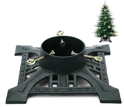 Huwena Christmas Tree Stand with Water Reservoir 8ft Christmas Tree Holder Real Xmas Artificial Trunks Stand Fits Up to 5 Pine Holder Base Cast Iron for Xmas Rustic Decoration Square