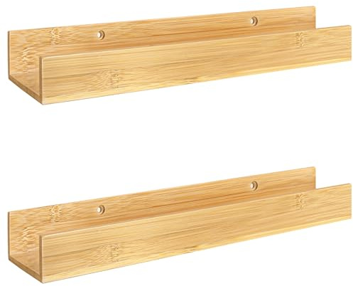 danhol® Estanterias de baño | Estanterias Pared sin Taladro (Adhesivo) | Baldas Pared sin Agujeros de Madera de Bambu | Repisas de Baño, Cocina y Dormitorio | 2 Unidad