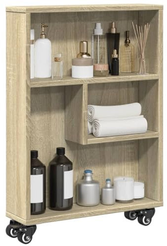 Home Garden Rolling Storage Cart nizer Shelf Unit Oak Finish 48x13x68 cm Durable Engineered Wood Construction Space Saving Design for Small Spaces