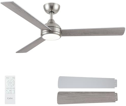 CJOY Ventilador de Techo con luz 132 cm, Plata/Madera Ventilador de Techo con Luz y Mando, 6 Velocidades, Memoria 3 CCT, Regulables, Silencioso Reversibles CC, Temporizador, Modo Sleep Para Dormitorio