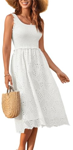 GRACE KARIN Abito da Donna in Tinta Unita Abito Estivo Midi Senza Maniche Ricamato con Tasche