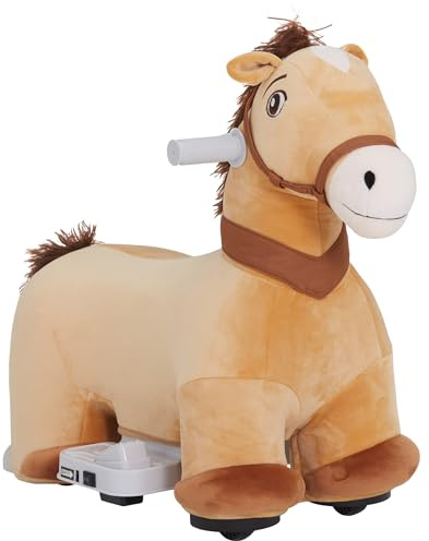 AIYAPLAY Caballo Eléctrico para Niños de 18 a 36 Meses Caballo de Juguete Eléctrico con Batería 6V Ruedas y Música Carga 25 kg 69x34x53 cm Marrón
