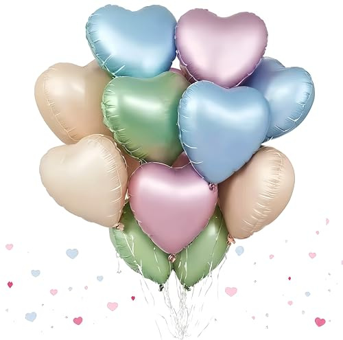 Herz Folienballon 12 Stück,18 Zoll Herz Helium Luftballons Pastellfarbig,Bunt Herzballons Hochzeit, Heliumballon Herzen,Herzluftballons für Geburtstag Valentinstag Verlobung Muttertag