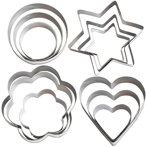 Armo® 12 Pieces Stainless Steel Cookie Cutters Shapes Biscuit Baking Molds Heart, Flower, Star Shaped Baking Small Cookie Cutters