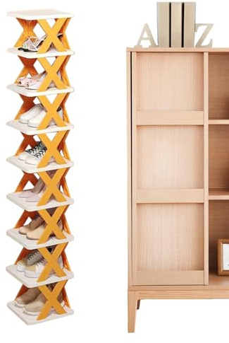 Vertikalt skoställ, skoförvaring i 9 våningar, 26,5 x 25,5 x 130 cm, multifunktionella hopfällbara hyllor utan montering, platsbesparande toffelförvaring för entré, badrum