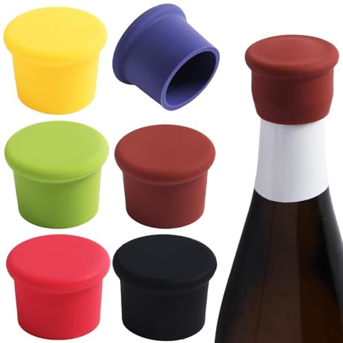 6 Stück wiederverwendbare Silikon-Flaschenverschlüsse, auslaufsicher - Frischhaltestopfen für Weinflaschen, Bier- und Champagnerverschlüsse, perfekt für Wanderungen, Camping und Picknicks