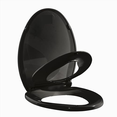 Elongated Toilet Seat, 19 Toilet Seat with Built-In Potty Training Seat for Toddlers, Quiet Close Hinges, Safe PP Material, Easy Install for Family Bathrooms, Black