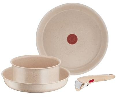 Tefal Ingenio Delight, Pfannen 24 cm und 28 cm, Stieltopf 18 cm, abnehmbarer Griff, antihaftbeschichtet, Körper aus 100% recyceltem Aluminium, für alle Herdarten, L7839102 | Kochgeschirr für alle Herdarten zum Schmoren und Braten - Mineralia+ Antihaftbeschichtung - Thermo-Signal Technologie