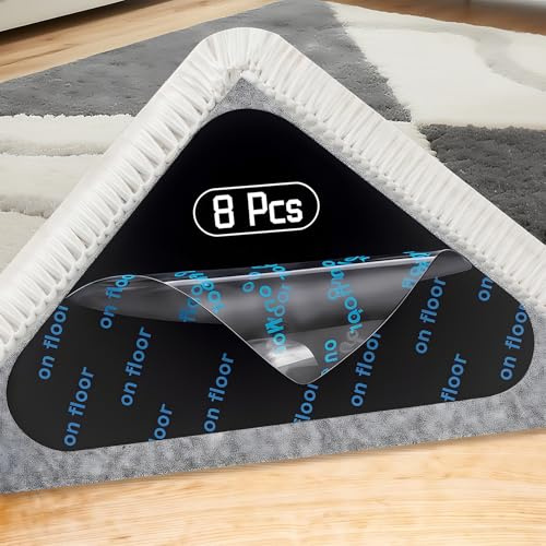 Rug Grippers for Laminate Floor, banpa Anti Slip Rug Underlay Stickers, Reusable & Washable Carpet Stickers for Rugs for Wooden, Marble Floors (Pack of 8)