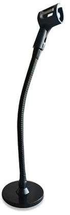 Gooseneck Podium Microphone Mount Stand, 13 inch Flexible Arm with Weighted Base and Clip, Black