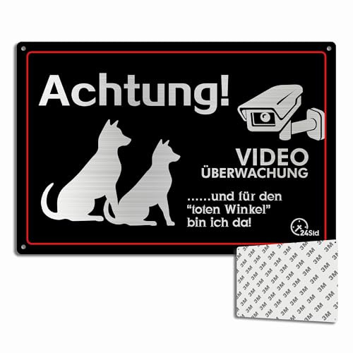 ZIENZENGYA 30x20cm Freilaufender Hund Videoüberwacht Metall Aluminium, Videoüberwachung Schild Hund Alu mit Vorgebohrten Löchern, Achtung Schilder Lustig und für den Toten Winkel Bin Ich Da