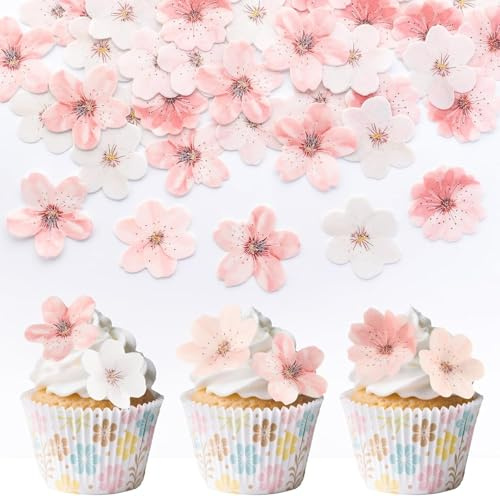 LYNROW 60PCS Edible Flowers for Cakes - Beautiful Edible Cake Decorations with Wafer Paper for Stunning Designs in Baking