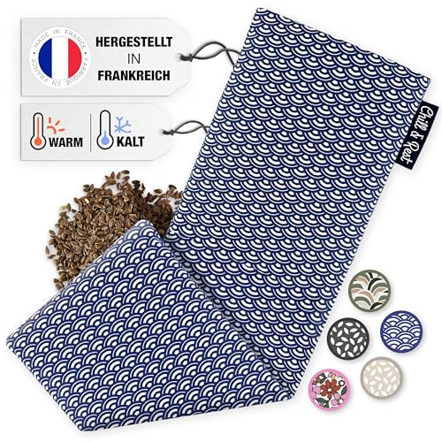 Chill&Rest - Bouillotte longue micro onde déhoussable - Fabriquée en France - Coussin chauffant dos - Graines de lin - Masque migraine - Bouillotte ventre - Collier cervical - Bleu - La Segaiha