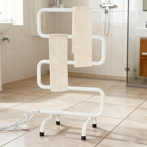 Termoarredo Elettrico Bagno 80x45cm, Scalda Salviette Da Bagno Elettrico Basso Consumo 65w Scaldasalviette Con Termostato Radiatore in Acciaio Inox Con Interruttore LED (White, 110V)
