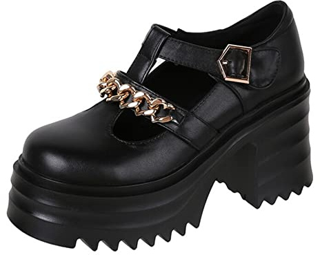 Damskor Hö T Knytskor Dam Metallkedja Plattform Pumps Office Lady Daily Vit Svart