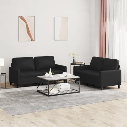 RMIHSJG 2-TLG. Sofagarnitur mit Kissen Schwarz Kunstleder, Langlebiges Polstermöbel für Wohnzimmer mit Robustem Gestell Diese hochwertige 2-TLG. Sofagarnitur in Schwarz