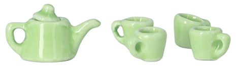 Juego de Tazas de té de cerámica en Miniatura, Juego de té de casa de muñecas de Porcelana Pintada a Mano a Escala 1:12 para decoración de casa de muñecas DIY, 5 Piezas