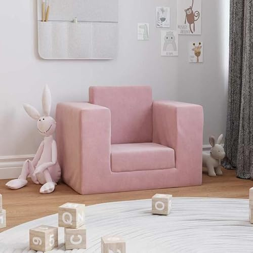 Eleganz Sofá cama para niños - Sofá de felpa suave para habitación infantil | 100% poliéster | Cómodo y acogedor para jugar y dormir | Rosa
