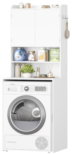 Hzuaneri Mueble Lavadora, con 2 Puertas, 2 Compartimentos Abiertos, Estante Regulable, Estilo Moderno Minimalista, 50 x 65 x 185 cm, Blanco LR66003X