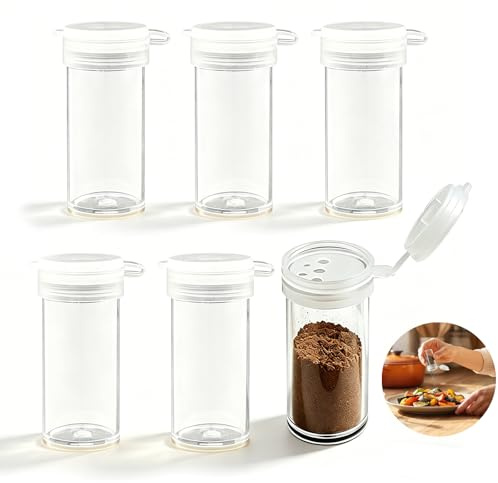 Cloxtralon Set di 6 saliera in plastica, extra piccole, mini per viaggi, sale e pepe con coperchio, dispenser portatile per il pranzo, campeggio, Bento B