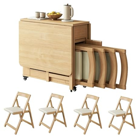Klapptisch Esstisch mit 4 Stühlen Für Eine Küche | Esstisch Ausziehbar Mit Feststellbaren Rollen Und Stauraum, schreibtisch, couchtisch, bodentisch, wohnzimmertisch