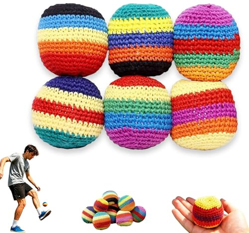 Handstickat Footbag-set med Förstärkt Interlocking-väv, Virkade Jollringsbollar för Nybörjare och Fotkontrollsträning, 6-pack Assorterade Geometriska Mönster(6pcs)