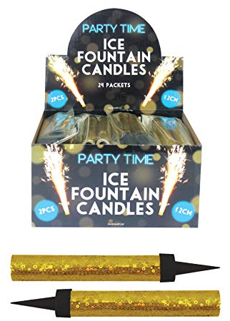 Henbrandt 24 x GOLD Ice Sparkling Fountain Candles (Packs of 2) - 48 Total