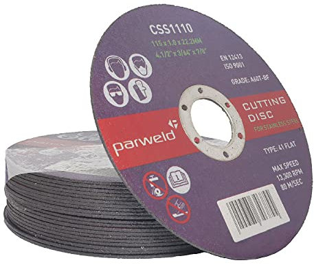 (Pack of 100) PARWELD 115 x 1mm Thin Metal Cutting Discs for mild Steel & Stainless (4.5 Discs)