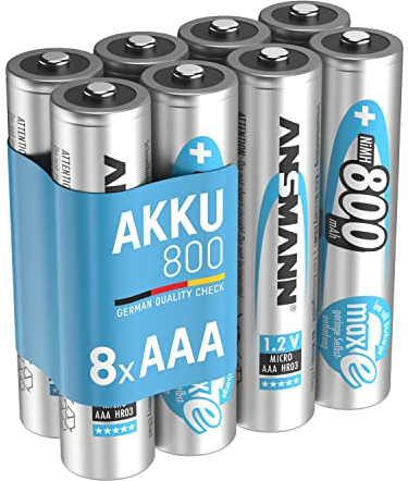 ANSMANN 8x Batterie ricaricabili mini stilo AAA - 800 mAh 1,2 V NiMH - Pila a ricarica veloce - fino a 1000 cicli di ricarica eco-friendly