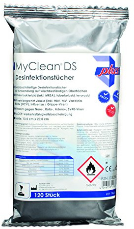 MyClean® DS Desinfektionstücher (neutral) | 120 Reinigungstücher zur Flächendesinfektion mit Spender | Hygienereinigungstücher für div. Oberflächen | Feuchte Tücher zur hygienischen Reinigung