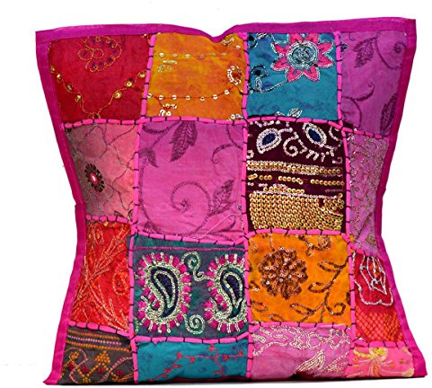 Funda de cojín bordada, estilo étnico con lentejuelas