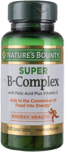 Nature's Bounty Super B Complex with Vitamin C & Folic Acid, Immune & Energy Support, 150 Tablets - Pack of 2