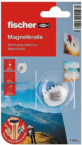 fischer Magnetkralle, schnelle Befestigung ohne Bohren, mit starken Neodym Würfel Magneten, wiederverwendbar, zur magnetischen Anbringung von Postern, Bildern, Karten, uvm.