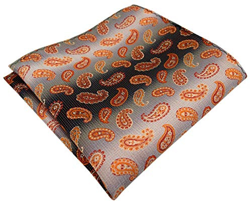 TigerTie Designer Einstecktuch in orange anthrazit grausilber Paisley gemustert - Stecktuchgröße 30 x 30 cm