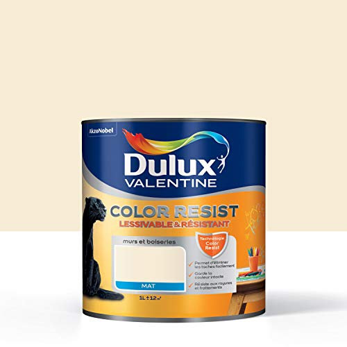 Peinture Color Resist Dulux Valentine - Lessivable et resistante pour Murs & Boiseries - aspect Mat Blanc Platine 1 L - Dulux Valentine