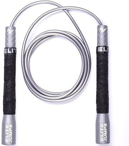 EliteSRS Anfänger Springseil mit langen Griffen, Comfortable Foam Grip, Versöhnlich PVC-Schnur für Fitness, Ausdauertraining Silber Weiss