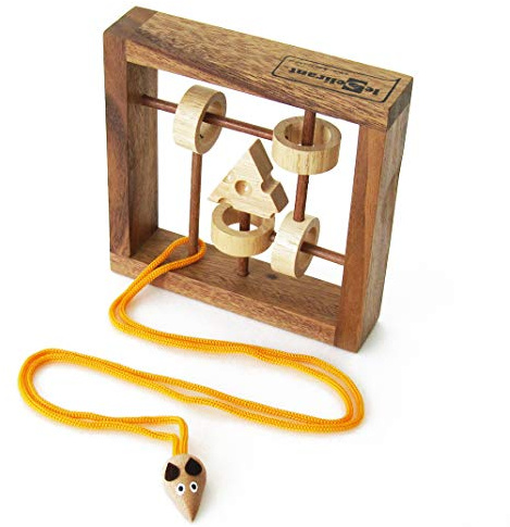 SOURIS FROMAGE - jeu casse tête à partir de 8 ans en bois massif, normes CE. Difficulté 6/6 marque française Le Délirant, solution illustrée fournie en français. Saurez-vous libérer la petite souris ?