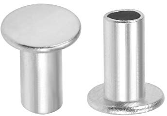 sourcing map 200 Pcs 5mm x 10mm Aluminum Flat Head Semi-Tubular Rivets Silver Tone