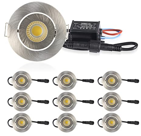 10er Set Premium LED Einbaustrahler 3x1W IP65 Wasserdicht Unterbauleuchte für Schrank COB Beleuchtung Mini LED (Nickel Satin 3000K)
