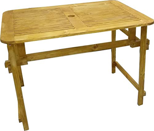P&J Table de Jardin Pliante du Bois Massive avec Un Trou de Parasol (109x79, Noix Jaune)