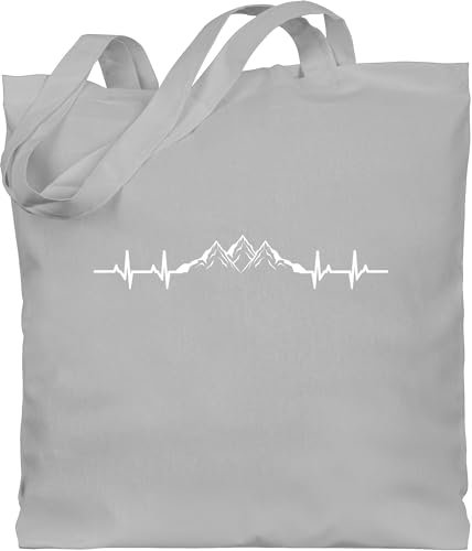 Baumwolltasche - Skiurlaub Apres Ski - Berge Herzschlag I Geschenk Bergliebhaber I Bergliebe - Unisize - Hellgrau - valemtinstagsgeschenk berg jutebeutel valentinstaggeschenk hiking baumwolle