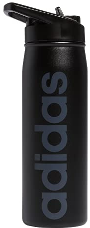 adidas 600 ML (20 oz) Straw Top Metal Water Bottle, Hot/Cold Double-Walled Insulated 18/8 Stainless Steel, Black/Onix Grey, 20 Ounces